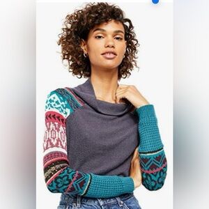 Free People Womens Fair Isle Cowl Neck Sweater nwt xs patterned boho funky